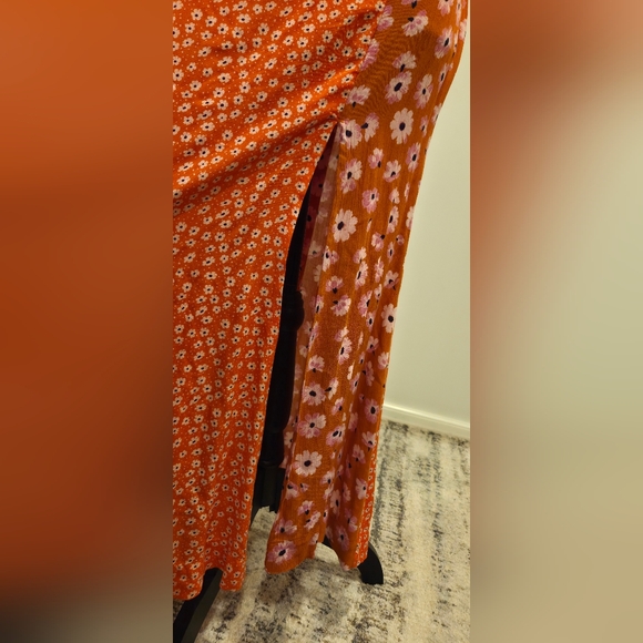 Free People Vibrant Orange Floral Maxi Dress, Size L. - Picture 4 of 15
